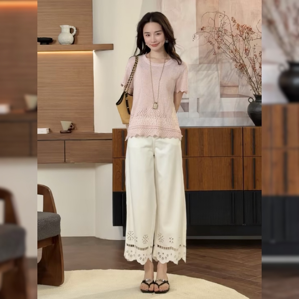 Qiu Yingying Hela Aomi "Japanese Imported Special Washi Yarn" Hollow Texture Patchwork Knitwear