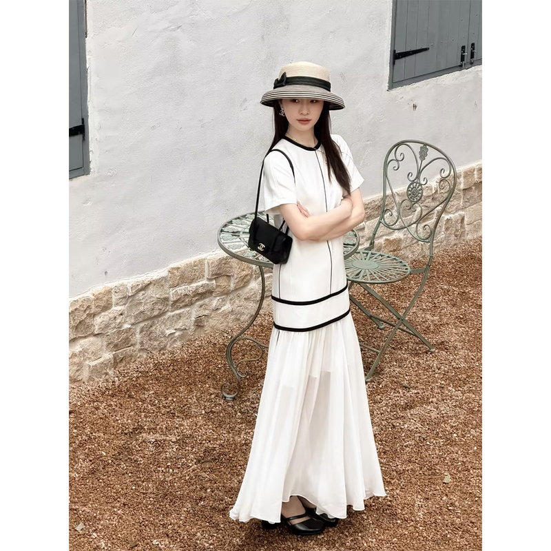 Qiu Yingying's "Hepburn Monologue" Korean-Style Commuter Style Patchwork Loose Slimming Dress Qiu Yingying's "Hepburn Monologue" Korean-Style Commuter Style Patchwork Loose Slimming Dress