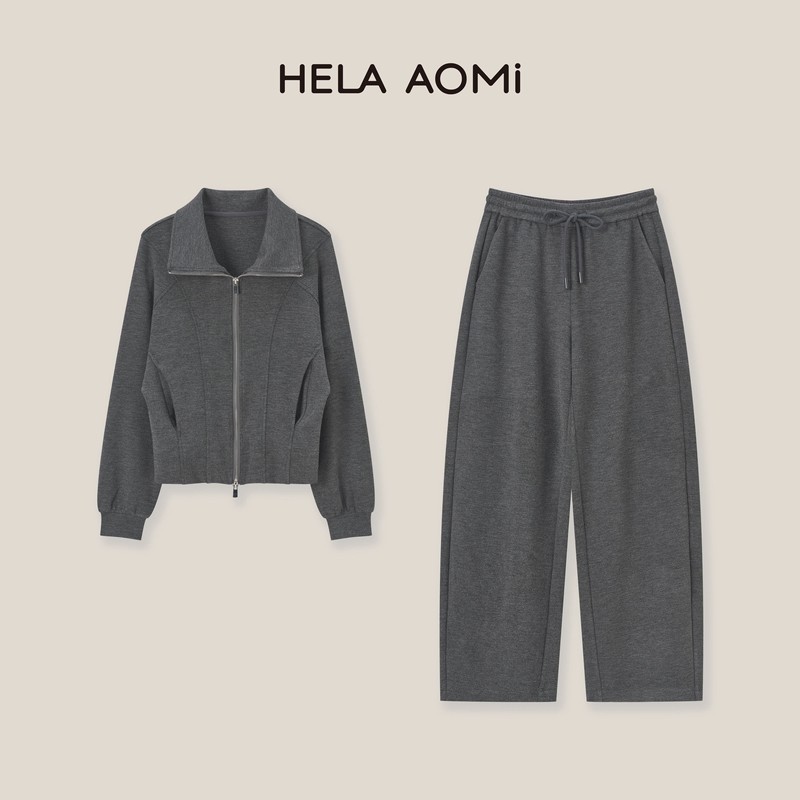 Qiu Yingying【In Stock】 "Hourglass Waist Suit Set: Three-Dimensional Large Lapel Zipper Top and Drawstring Casual Pants Set Qiu Yingying【In Stock】 "Hourglass Waist Suit Set: Three-Dimensional Large Lapel Zipper Top and Drawstring Casual Pants Set