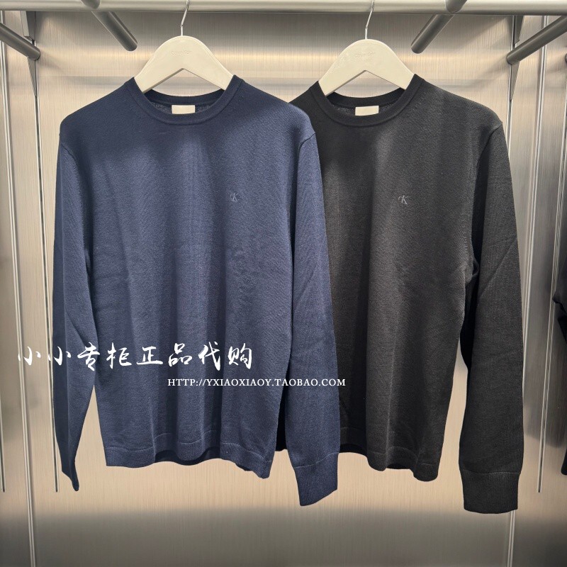 Ck Jeans Genuine Product from the Store, 2025 Autumn Men's Solid Color Knitted Wool Sweater 4Lb305G