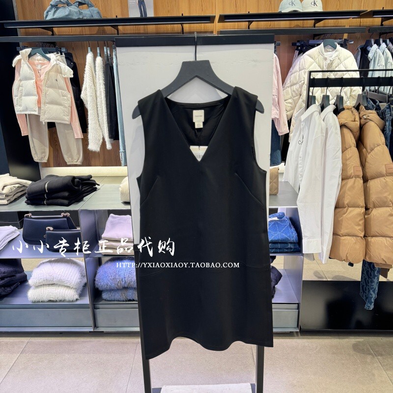 Ck Jeans Genuine Product from the Store, 2025 Autumn and Winter New Women's Commuter V-Neck Sleeveless Dress 44D025G