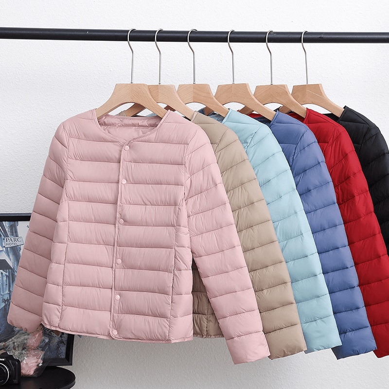 Lightweight Inner Lining Collarless Round Neck down Cotton Jacket for Women, Short Style for Autumn and Winter, Inner Lining Cotton Coat, Round Neck Silk Cotton Padded Jacket Lightweight Inner Lining Collarless Round Neck down Cotton Jacket for Women, Short Style for Autumn and Winter, Inner Lining Cotton Coat, Round Neck Silk Cotton Padded Jacket
