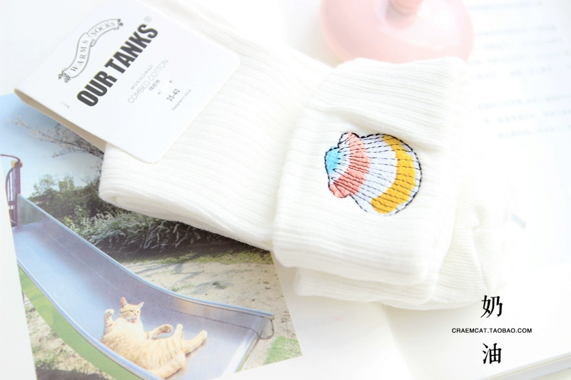 68 Nhật Bản phong cách Harajuku lông cừu mềm chị em thêu thêu vỏ sò trứng phong bì bông cô gái vớ