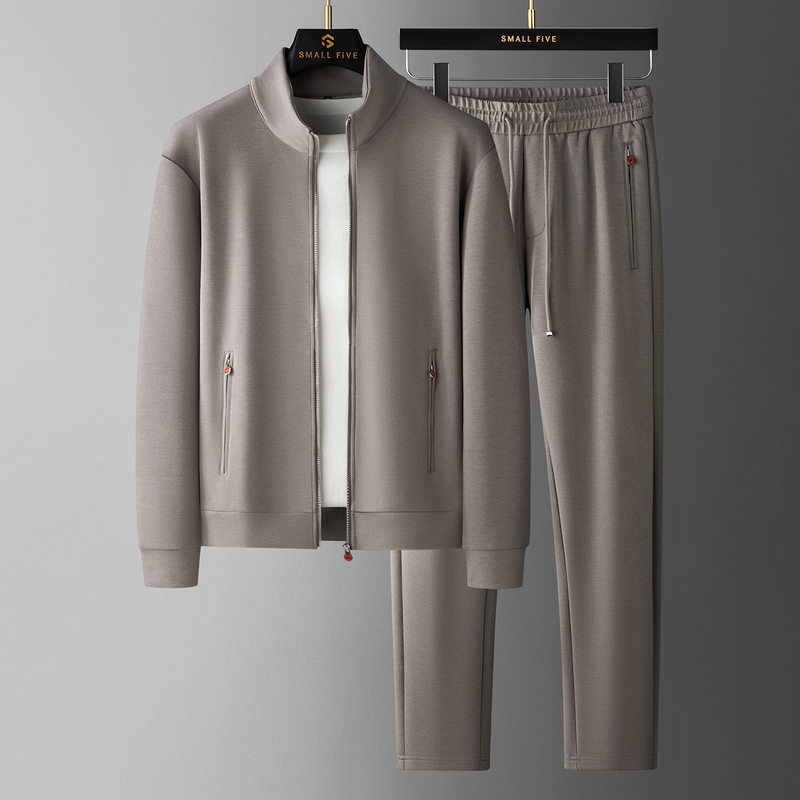 Italian Gentleman's Autumn High-End Tencel Wool Blend Cardigan Two-Piece Set Men's Stand-Up Collar Casual Sports Suit