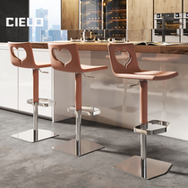 Light luxury bar chair household stainless steel lift bar chair pink designer front desk reception bar leather island chair