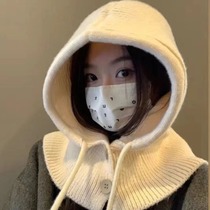 New hat winter warm ear protection woolen hat scarf integrated shawl knitted hat