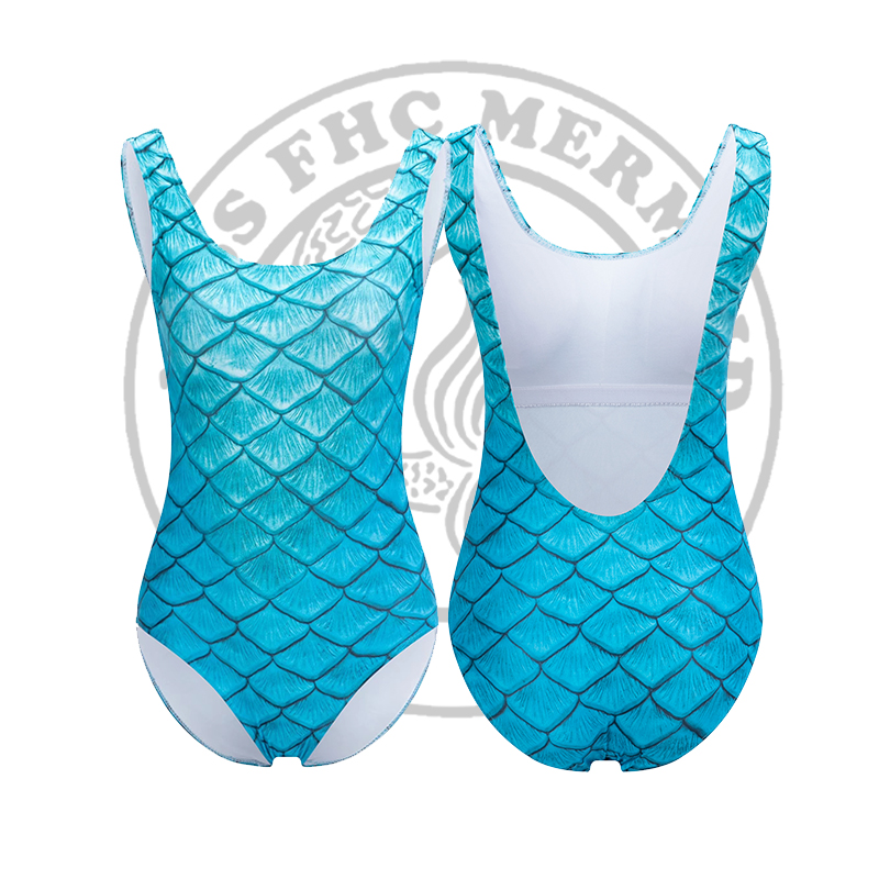 Mermaid even body bathing suit sunscreen for free diving, baby bag chest cushion Triangle swimsuit blue No steel ring