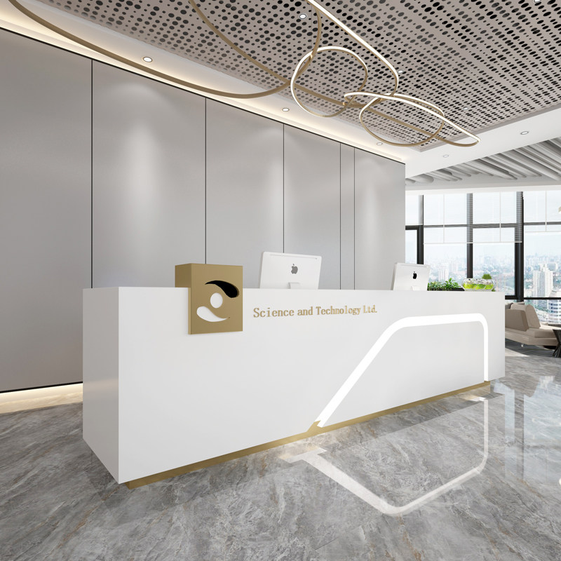 The company's simple modern front desk reception desk shop commercial counter table hotel beauty salon high-end light luxury welcome desk