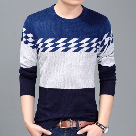 2024 new autumn thin sweater men's round neck striped sweater men's bottoming shirt long-sleeved men's T-shirt cardigan