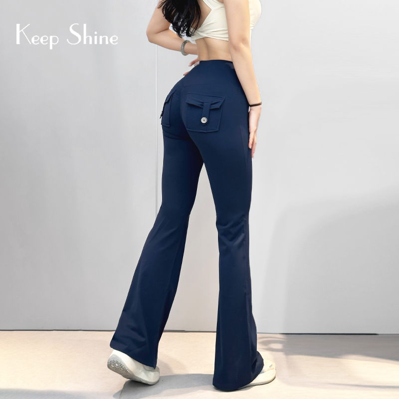 Women's High-Waisted, Butt-Lifting, Long, Quick-Drying, Micro-Flared Yoga Pants with Pockets for Fitness, Pilates, and Running Women's High-Waisted, Butt-Lifting, Long, Quick-Drying, Micro-Flared Yoga Pants with Pockets for Fitness, Pilates, and Running