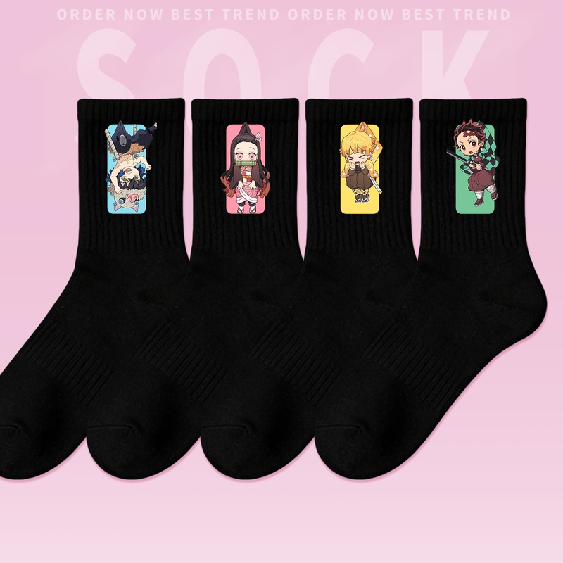 Demon Slayer Crayon Shin-Chan Iron Man Spy X Family Anime Print Black Socks Long Socks Sports Socks