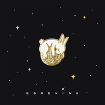 Cosmic Symbol Rabbit on the Moon ESREVINU original design Gold plated brooch collar pin accessory