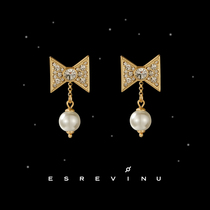 Universe Tick bow tie ear decoration original design gilded two wearing pearl earnail girl cute gift