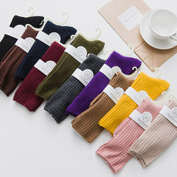 ຖົງຕີນແມ່ຍິງກາງ-calf stockings pile socks spring and autumn new retro forest style strip vertical strip pure cotton college style Korean version socks purple