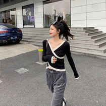 Jingye knitwear women autumn and winter 2020 new interior V collar slim design sense niche color long sleeve base shirt