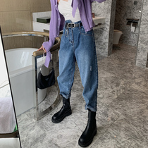 Jing Ye nine points Hyuna Harun high waist loose thin high straight jeans women spring and autumn 2021 New Tide