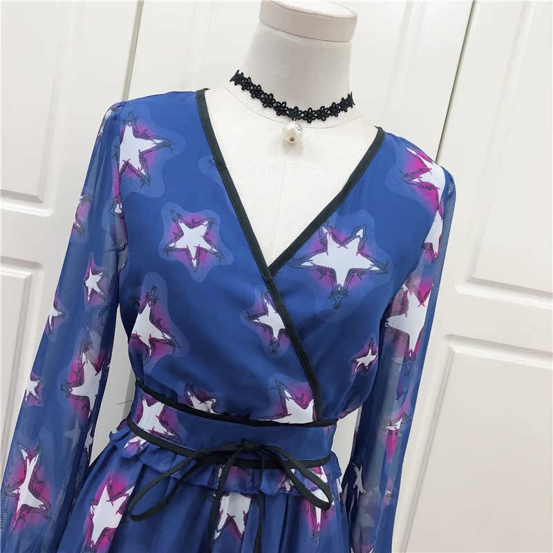 Voan floral print dress 2018 mùa xuân và mùa hè mới của Hàn Quốc phụ nữ một từ váy eo slim slimming mẫu váy xòe