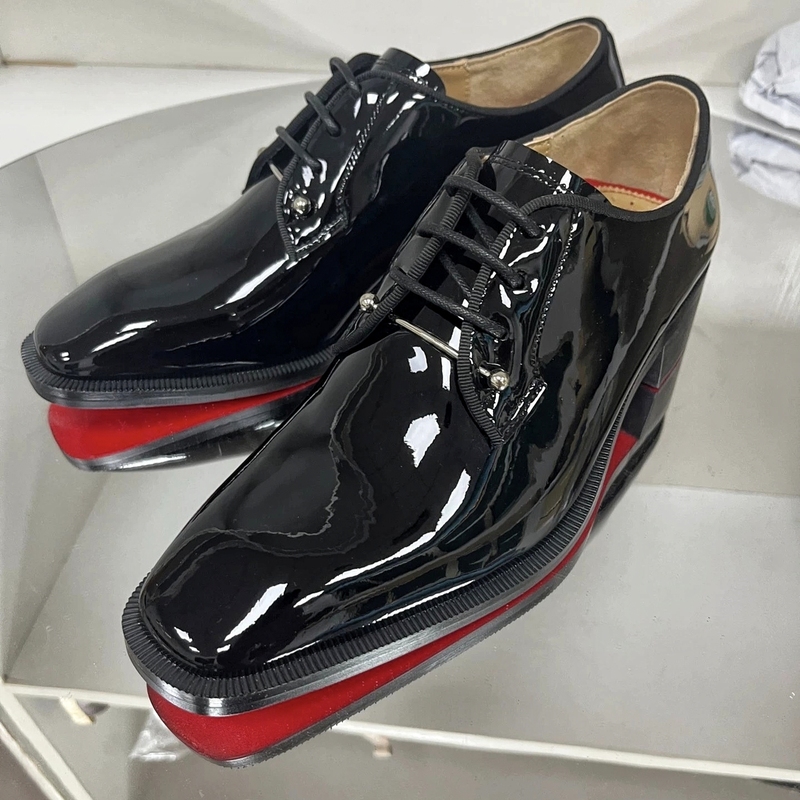 Jackson Wang's High-End Custom Red-Soled Patent Leather Men's Shoes, Formal Leather Shoes, Gentleman's Genuine Leather Wedding Shoes, British Derby Shoes