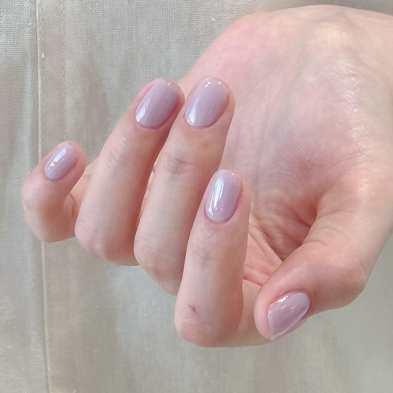 Solid Color Handmade Short Press-On Nails, Brightening, Gentle, High-End Milk Mist Purple Nail Patches, Finished Product, Removable, Suitable for Pregnant Women