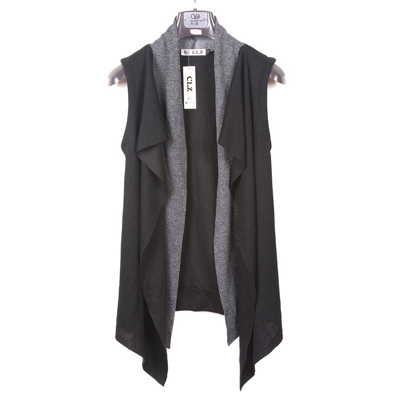 Mid-Length Vest for Men, Trendy Korean Style, Fake Two-Piece Vest, Spring Color-Blocked Sleeveless Cardigan Jacket