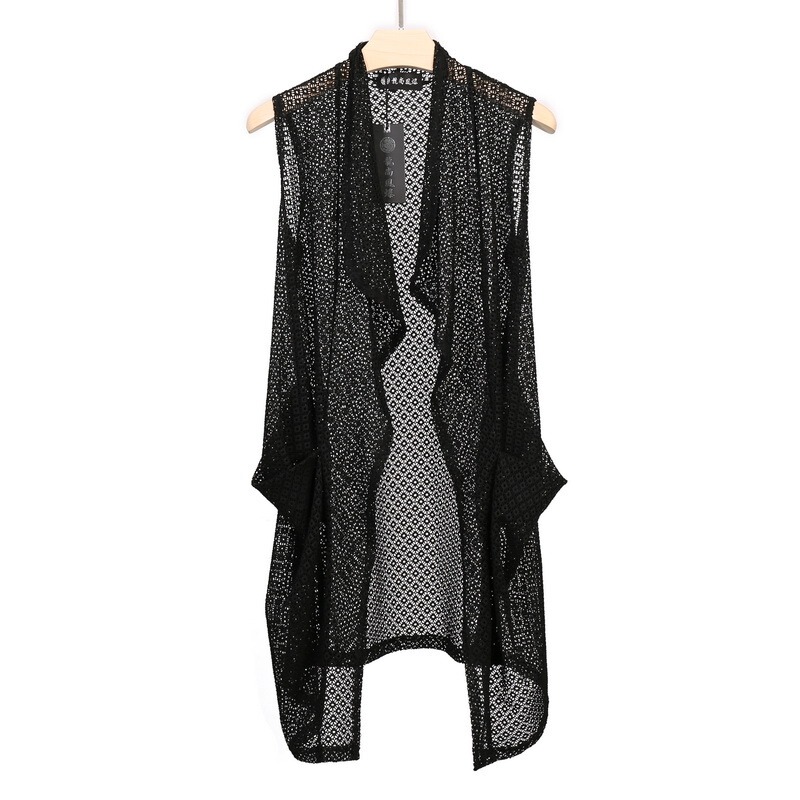 Thin Mid-Length Vest for Men, Korean Style Hollow-Out Sleeveless Cardigan, Dark Fashion Personality Cape Vest Thin Mid-Length Vest for Men, Korean Style Hollow-Out Sleeveless Cardigan, Dark Fashion Personality Cape Vest