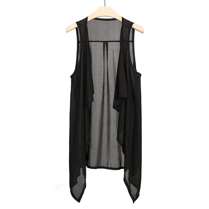 Thin Mid-Length Vest, Black Cardigan Jacket, Fashionable Sleeveless, Buttonless Cape, Trendy and Unique Vest for Men Thin Mid-Length Vest, Black Cardigan Jacket, Fashionable Sleeveless, Buttonless Cape, Trendy and Unique Vest for Men