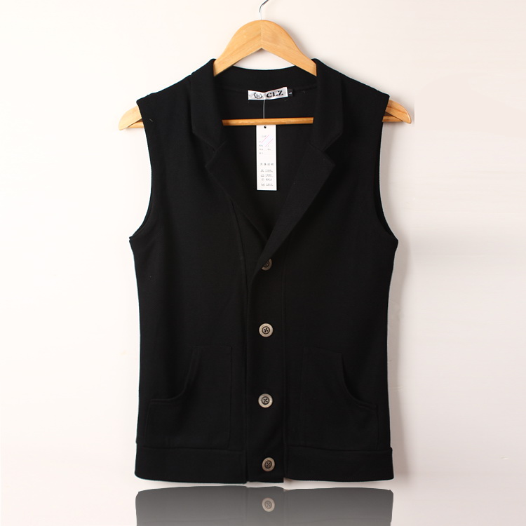 Mùa xuân và mùa hè người đàn ông Hàn Quốc thường mỏng đan vest Slim phù hợp với cổ áo vest vest nam không tay cardigan coat