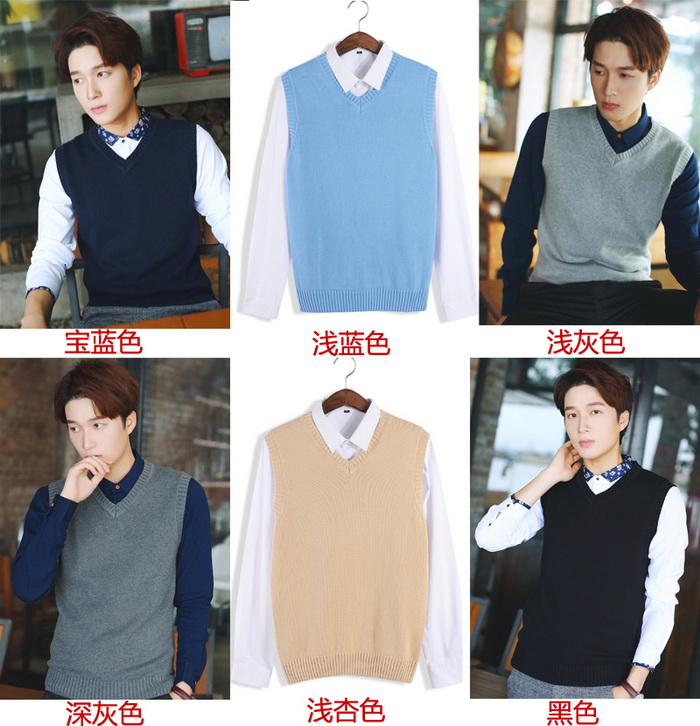 Áo len nam mùa đông cổ chữ V xu hướng áo len không tay vest vest đen áo len cotton khoác len mỏng