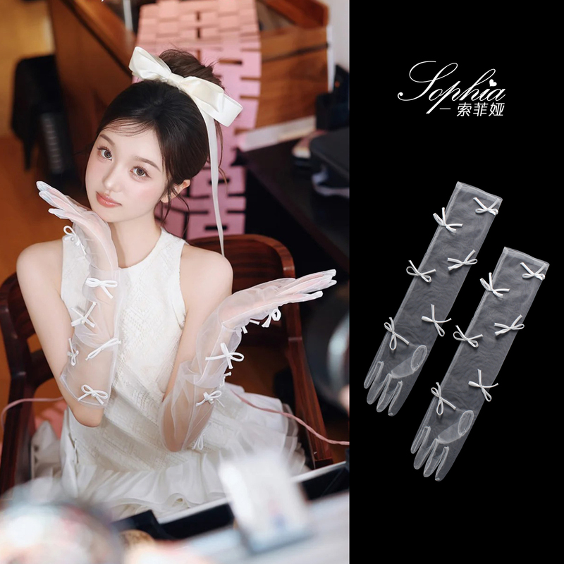 Wedding Gloves with Bow, White Mesh Bridal Sleeves, Wedding Styling Sleeves, Arm Cover, Photo Studio Dress Accessories Wedding Gloves with Bow, White Mesh Bridal Sleeves, Wedding Styling Sleeves, Arm Cover, Photo Studio Dress Accessories