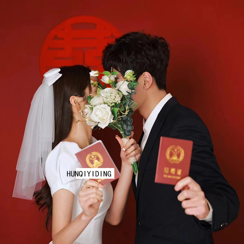 Bridal Head Yarn Collar Certificate Registration Photo Props Super Fairy coursedresses Wedding Butterfly Knot Small Head Yarn-style minimalist yarn