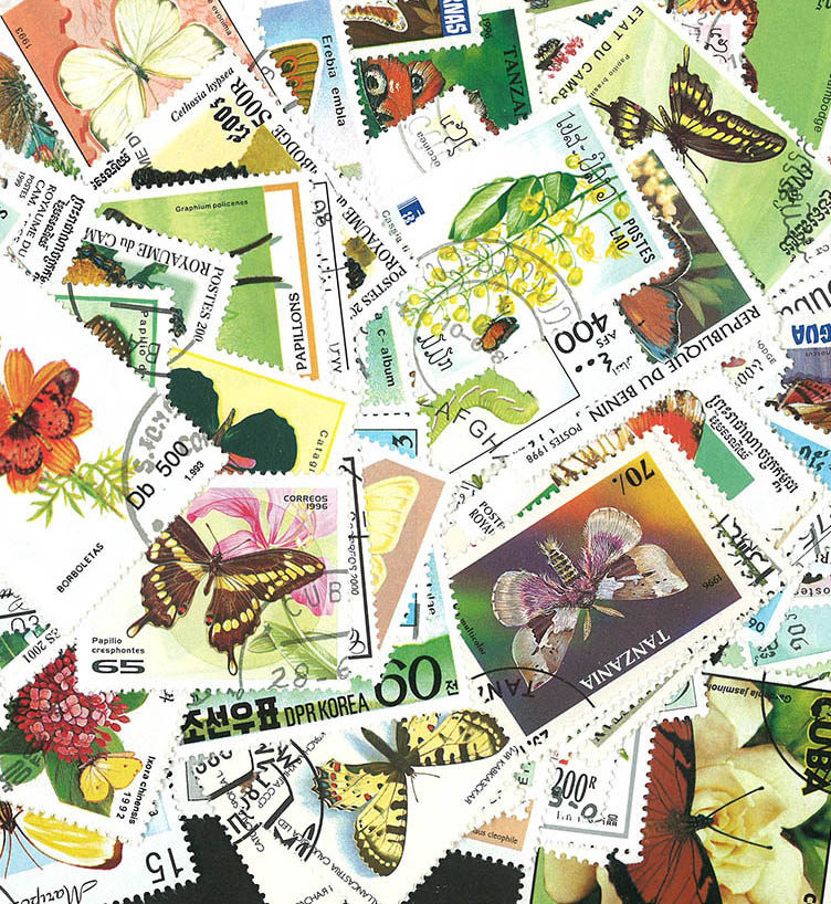 250 different butterfly insect cover pins Foreign stamps Special prices Animal pets Foreign collections Full 100