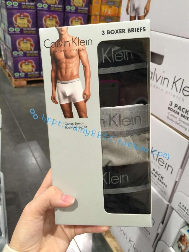 台湾costco代购包邮Calvin Klein 3条装 男士内裤 CK棉四角平角裤-SGshop