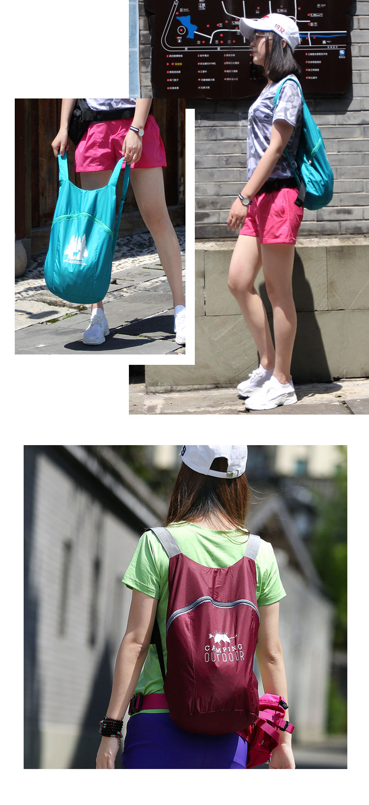 Tuyết Hill Đảo Ngoài Trời New Solid Color Skin Ba Lô Trọng Lượng Nhẹ Gấp Ba Lô Du Lịch Ngoài Trời Giải Trí Ba Lô balo hàn quốc