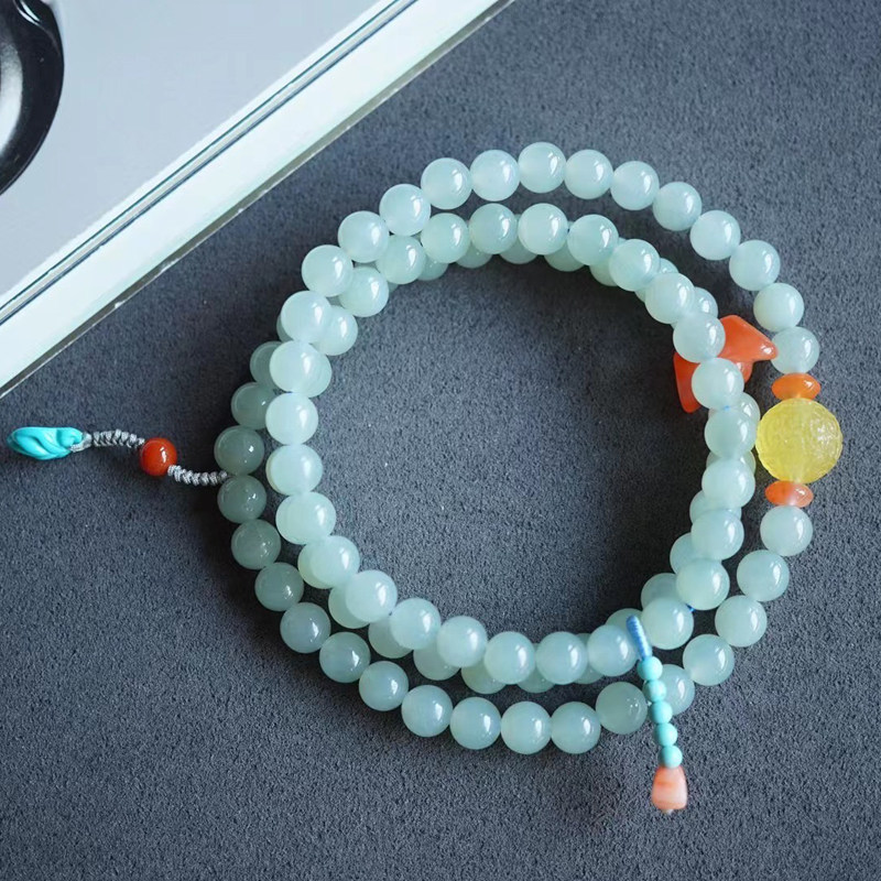 Original Exclusive Three Circles Natural and Tanyu Goat Fat Jade Polycircle Hand Strings Hand-made Nectar Wax South Red Green Pine Stone Female Style