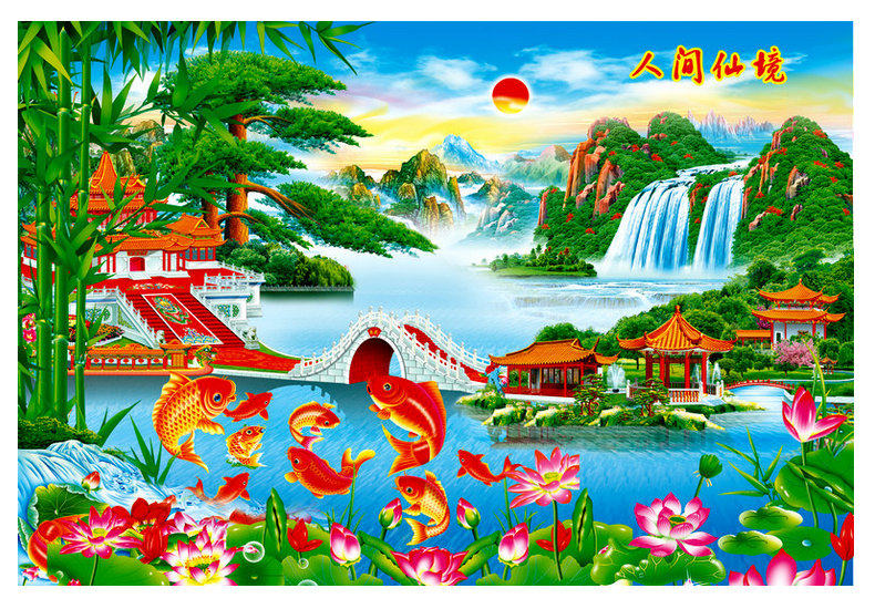 Xiantang painting Xiantang supplies Xiantang background decoration landscape painting landscape painting human wonderland large edition