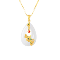 Zhou Taishengs gold inlaid jade pendant for women and Tian white jade water drop phoenix feather pendant for girls mothers birthday gift
