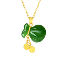 Zhou Taisheng Gold Inlaid Jade Pendant Womens Pure Gold Hotan Jasper Purse Fulu Gift for Mom and Girlfriend