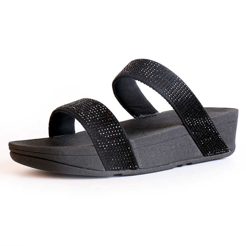 Original Women's Genuine Leather Slip-On Sandals with Rhinestones, Beach Casual Slippers, Fashionable Summer New Style