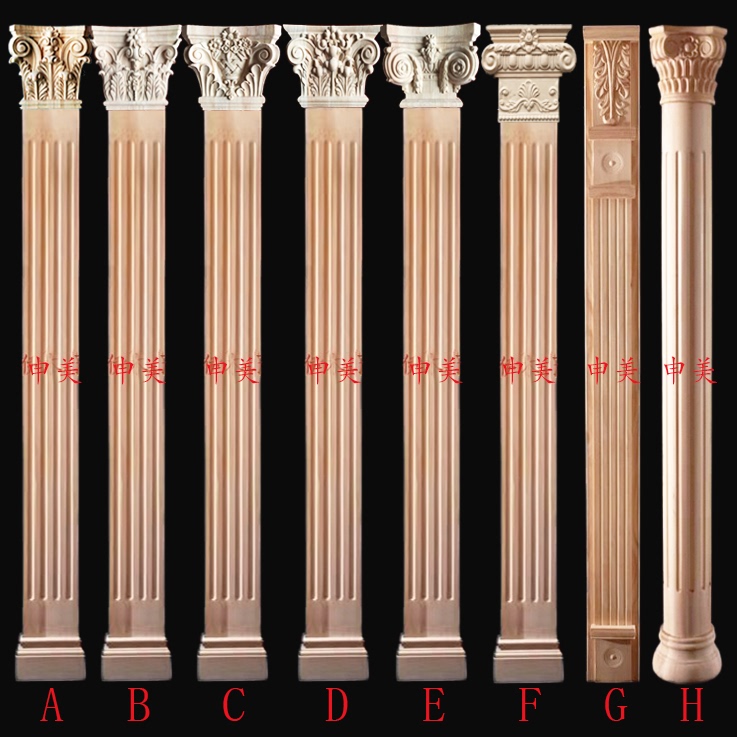 Solid Wood Linear Groove Flat Half French American European Style Square Column Head Tv Wall Door Cover Red Oak Roman Column Whole Cylinder