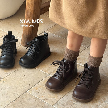 Boys and Girls Leather Shoes, New High-Top Short Boots for Autumn and Winter, Toddler Baby Martin Boots, Non-Slip Student Leather Boots, Trendy