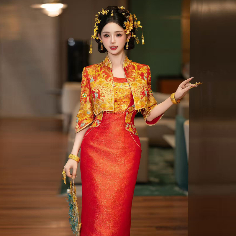 New Chinese-Style Toast Dress, Cheongsam, Engagement Dress, Bride's Xiuhe Dress, Wedding Dress, 2026 New Model, Wedding Attire, Summer Dress