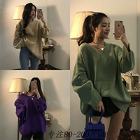 Hồng Kông gió ulzzang200 kg chất béo mm cộng với phân bón để tăng độ lỏng của áo len dệt kim cổ chữ V lệch vai áo khoác len mỏng nữ