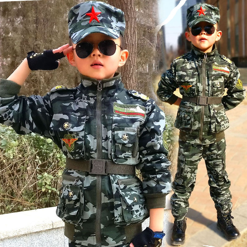 Children's camouflage uniform military uniform set boy child child suit spring and autumn cotton winter plus velvet cotton uniform military training clothes men