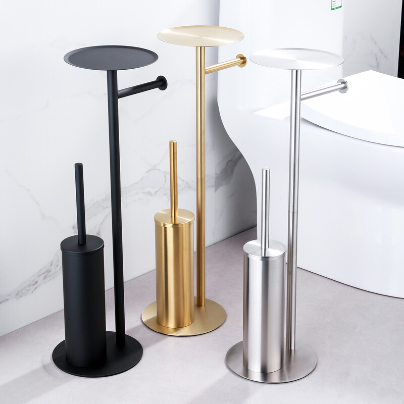 Bathroom Toilet Floor-Standing Stainless Steel Moisture-Proof Cleaning Toilet Brush with Toilet Paper Holder Vertical Creative Integrated Storage Rack