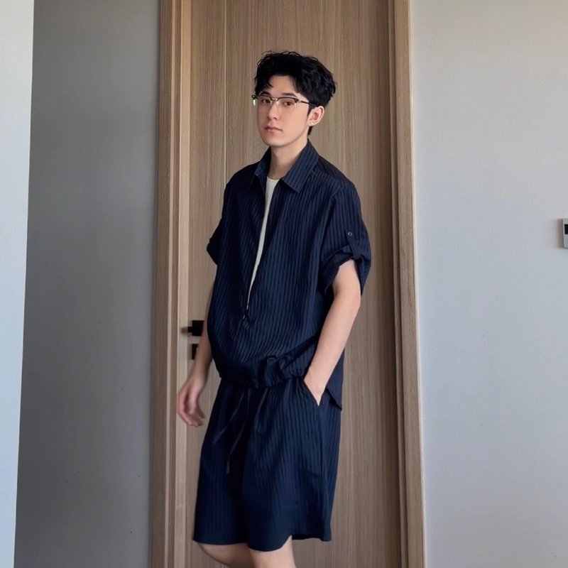Fwpa2026 Old Money Style Ribbed Shirt Fake Two-Piece Summer Lightweight Unisex Lazy Casual Stylish Shorts Set Fwpa2026 Old Money Style Ribbed Shirt Fake Two-Piece Summer Lightweight Unisex Lazy Casual Stylish Shorts Set