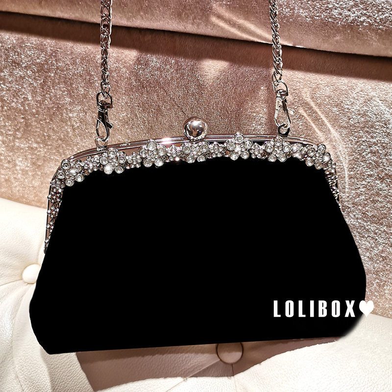 LOLIBOX Custom Velvet High-Grade Alloy Rhinestone Large Capacity Women's Handbag/Carry-on/Crossbody/Evening Bag