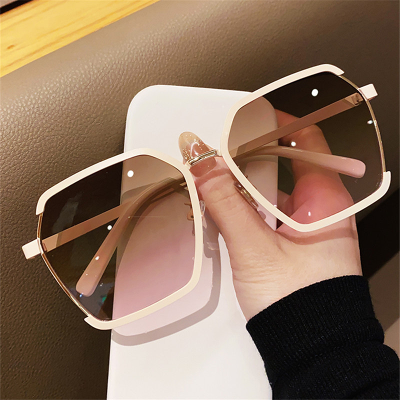 Chaig Keln Temperament Metal Half Frame Sunglasses Woman Round Face Street Flak Against UV Travel Sunglasses
