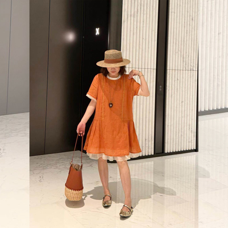 Ye Dafei Ydfstudio Niche Orange Garden European-Style High-Quality Heavy-Duty Color-Blocking Design Dress