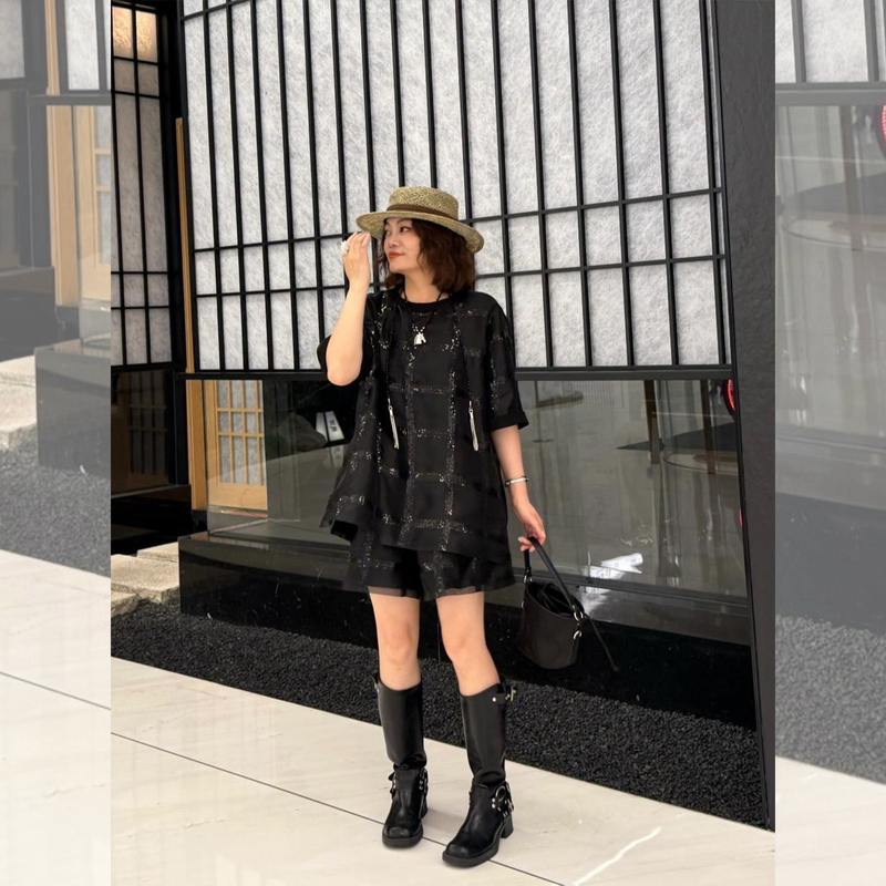 Ydfstudio Niche [Fashionable Style] European-Style Heavy-Duty Sequin Patchwork Design Top + Shorts Set for Women