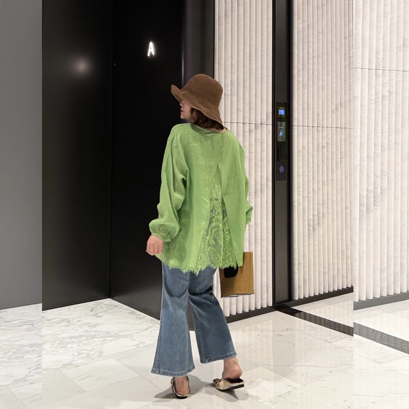 Ydfstudio European-Style Niche Brand【Pure Desire Style】European-Style Heavy-Duty Lace-Back Patchwork Ramie Top